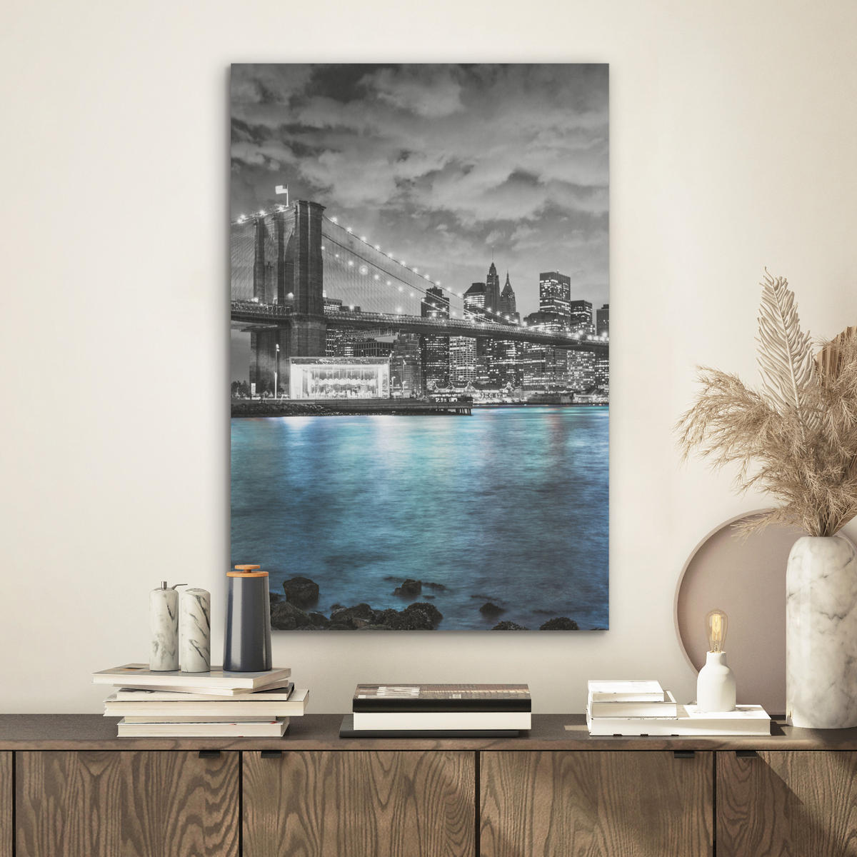 AKUSTIKBILD New York - Skyline - Stadt - Blau Kunstdruck Schlafzimmer 50x70 cm - Blaugrau, Kunststoff (50/70/0.9cm) - MuchoWow