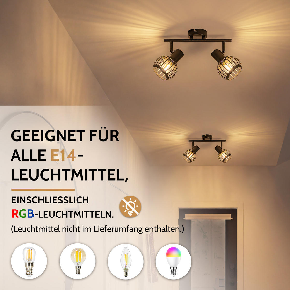 DECKENSTRAHLER Quorsis 28/14.2/17 cm - Schwarz, Metall (28/14.2/17cm) - ZMH