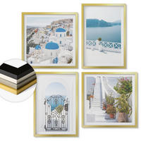 WANDBILDER 4er Set - 50x50 cm & 40x60 cm Goldrahmen - Weiße Treppenpflanzen Meer - Goldfarben, Kunststoff (50/50cm) - ArtPrintCave
