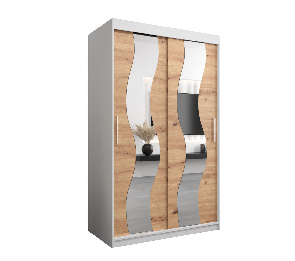 SCHWEBETÜRENSCHRANK 200/120/62 2-türig - Silberfarben/Eiche Artisan, Holz/Kunststoff (120/200/62cm) - Abiks Möbel