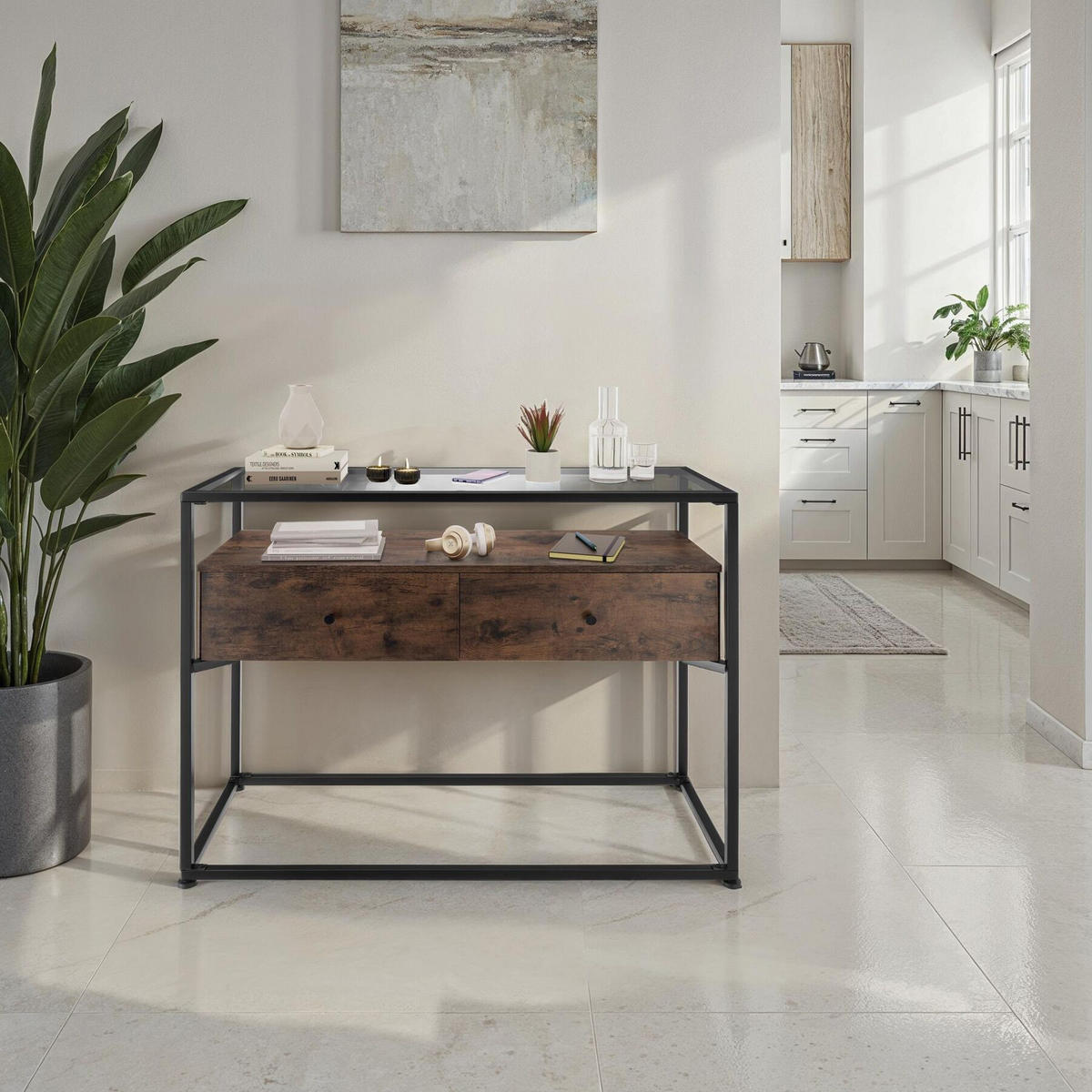 KONSOLENTISCH Reading,101,5 x 41,5 x 80,5 cm,Industrial Holz dunkel, rustikal - Rostfarben, Holzwerkstoff (101.5/41.5/80.5cm) - tectake