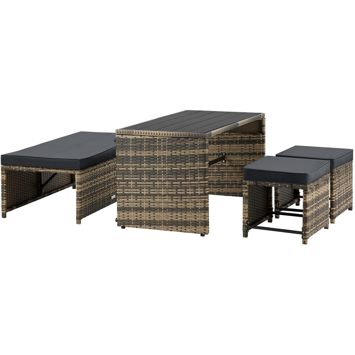 RATTANLOUNGE-SET 2-in-1 Monopoli, Sofa & Sitzgruppe, Polyrattan natur, 110 x 60 x 61,5 cm - Naturfarben, Kunststoff - tectake