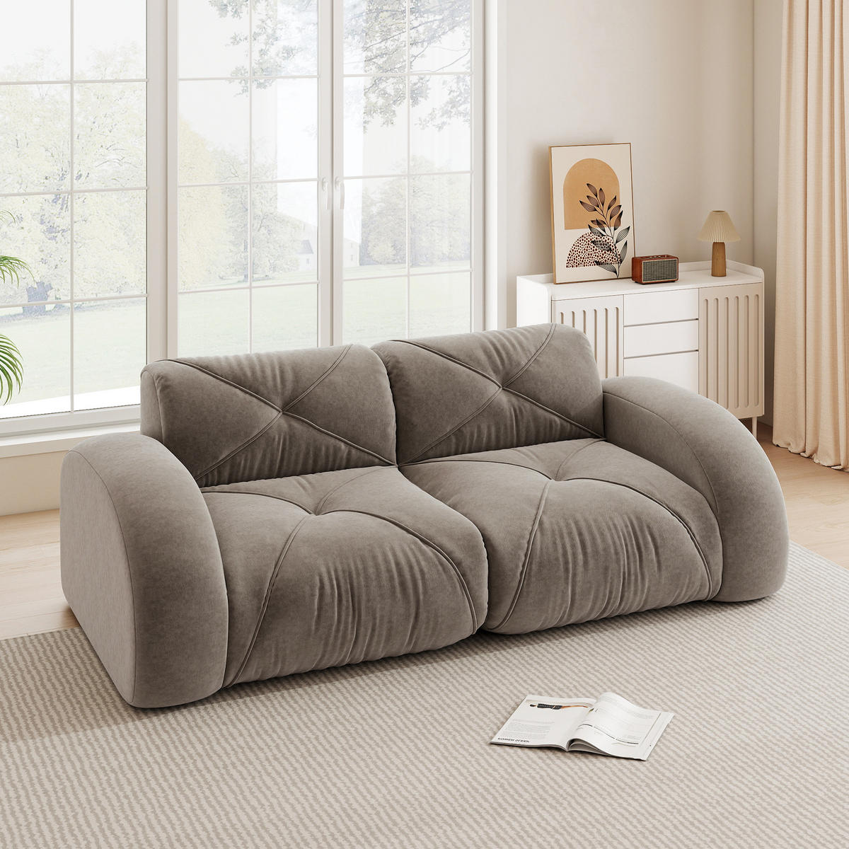 2-SITZER-MODULSOFA aus Chenille Taupe rahmenlos, 2-Sitzer mit 32D-Hochdichteschaum und flexiblem Aufbau - Braun, Textil (204/76/95cm) - Modfu