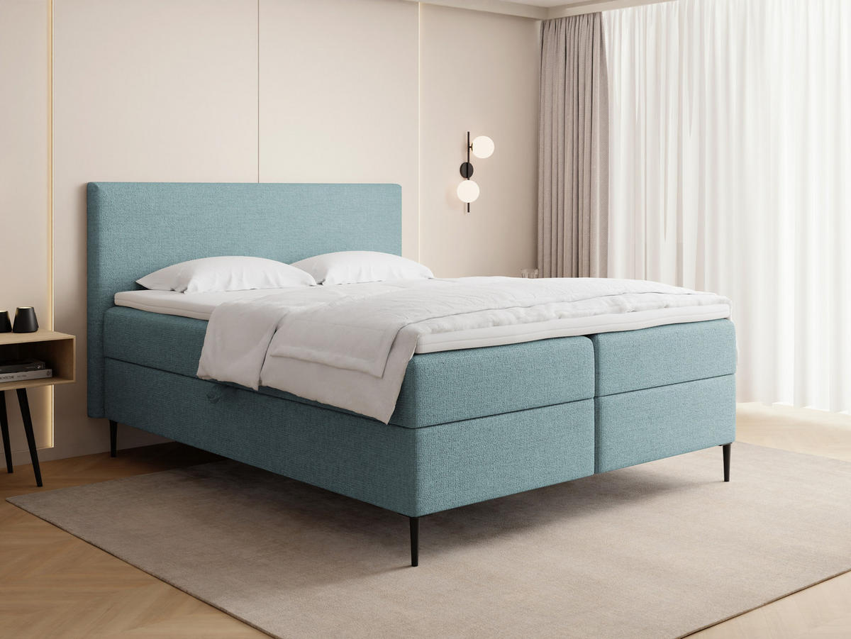 BOXBETT Alba Rise mit Bettkasten, Türkis Chenille 140x200 cm – inkl. H4 Taschenfederkern Matratze & Foam Topper - Türkis/Blau, Holz/Textil (140/200cm) - WFL GROUP