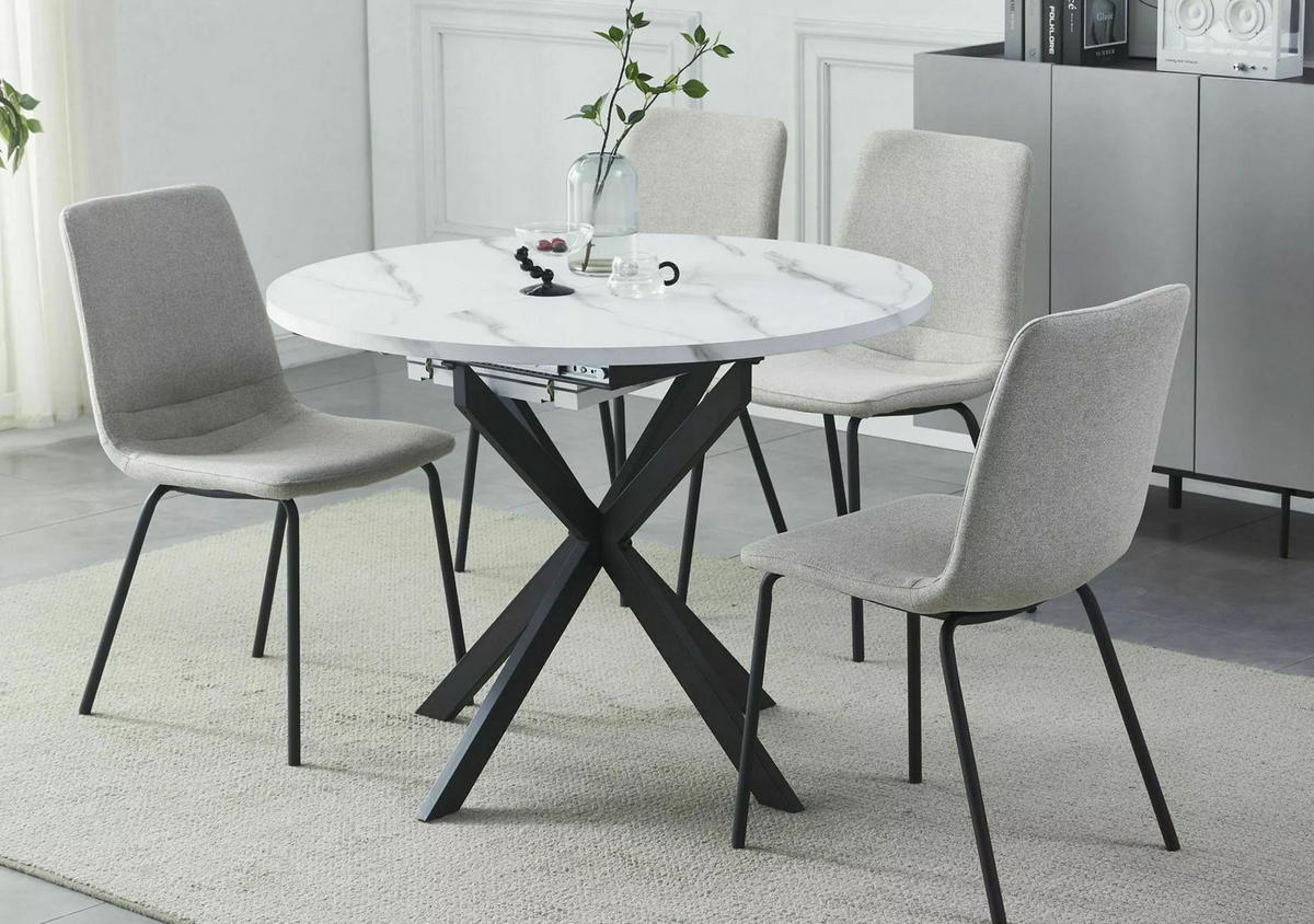 ESSTISCH Gaston Weiß Marmor / Schwarz 100-135 / 100 / 75cm - Schwarz/Weiß, Holz/Holzwerkstoff (100/100/75cm) - Feldmann-Wohnen