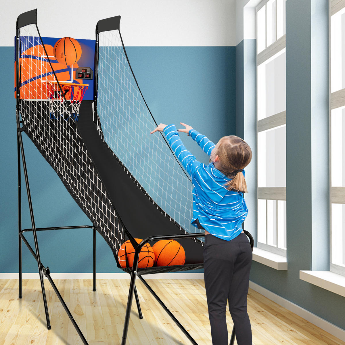 ARCADE-BASKETBALLSPIEL klappbar Schwarz - Schwarz, Metall (62/208cm) - COSTWAY