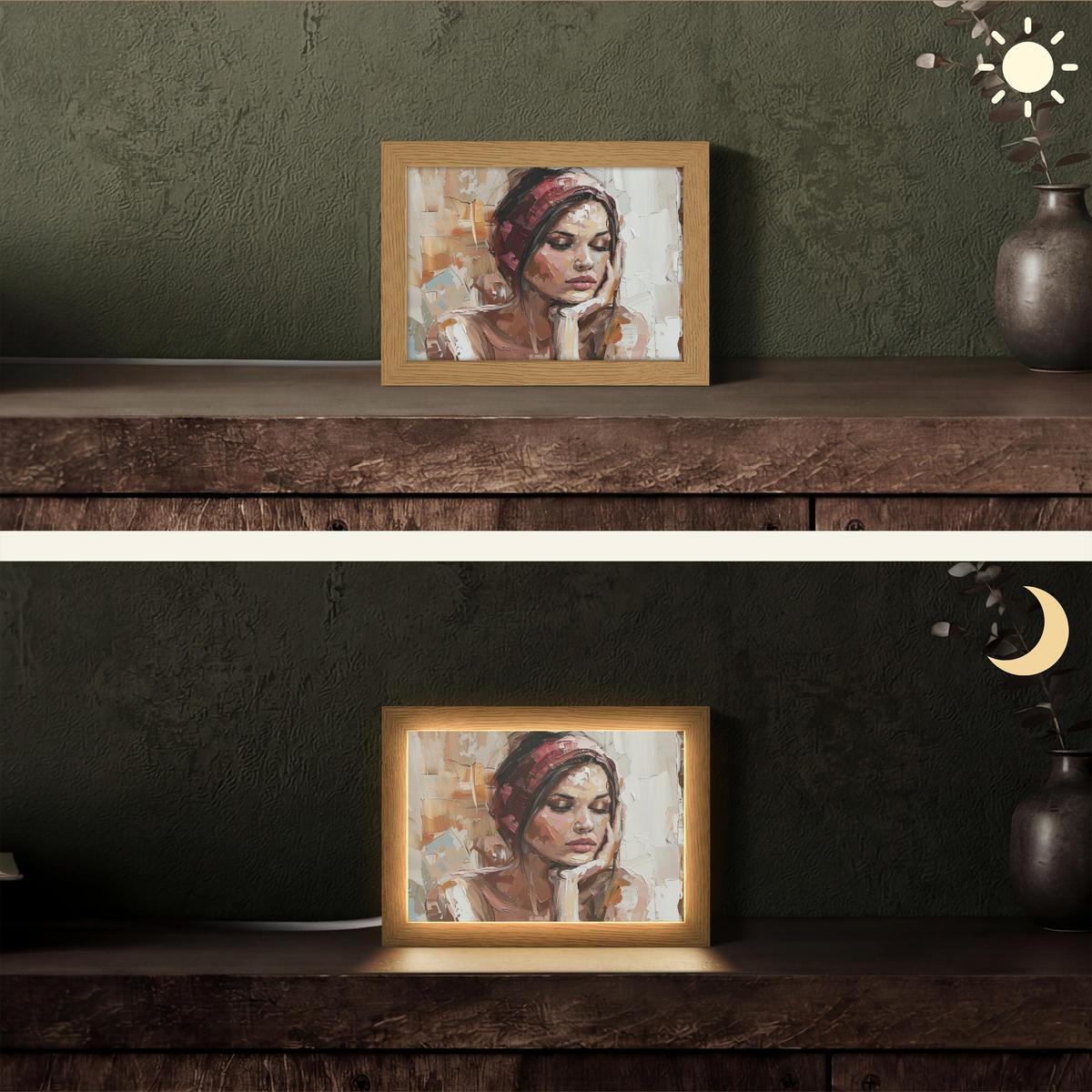 TISCHLEUCHTE Frau - Lackierung - Porträt - Modern 20x15 cm - Bronzefarben, Holzwerkstoff (8/20/15cm) - OnlyWow