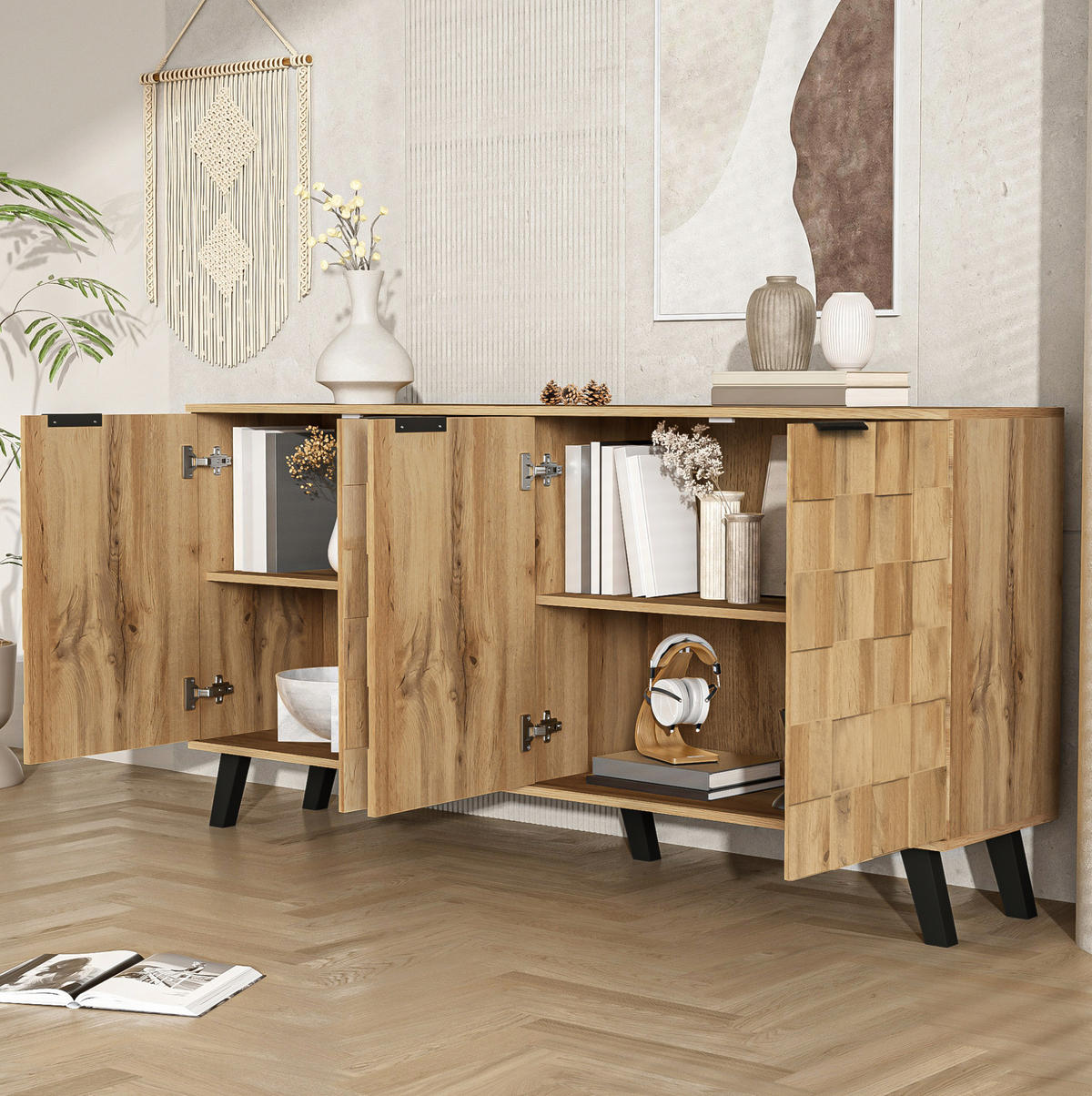 SIDEBOARD 160,5/35,5/78 cm mit 4 Türen in Holzfarbe und modernem Design - Naturfarben, Holzwerkstoff (160.5/78/35.5cm) - BEAOK