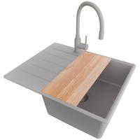 GRANITSPÜLE Kopenhagen, 2-er set Grau 62/50 cm 1 Becken + Küchenarmatur 38/14 cm + Ablauf-Set + Schneidebrett ab 45er Unterschrank - Beige/Grau, Kunststoff (62/20/50cm) - Primagran