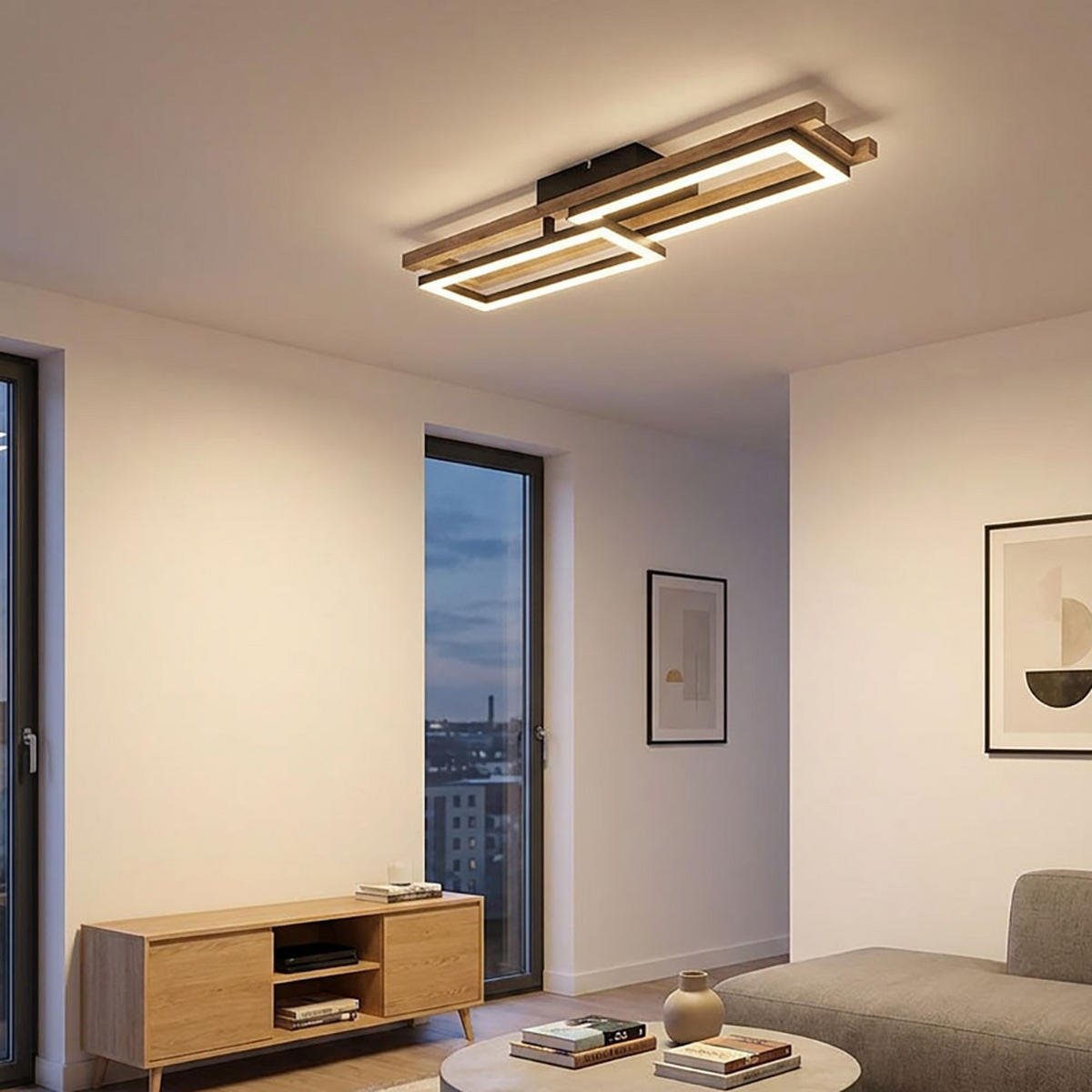 LED DECKENLEUCHTE ILLA Holzoptik Braun - Braun, Metall (69/36.5/10.5cm) - Globo Lighting