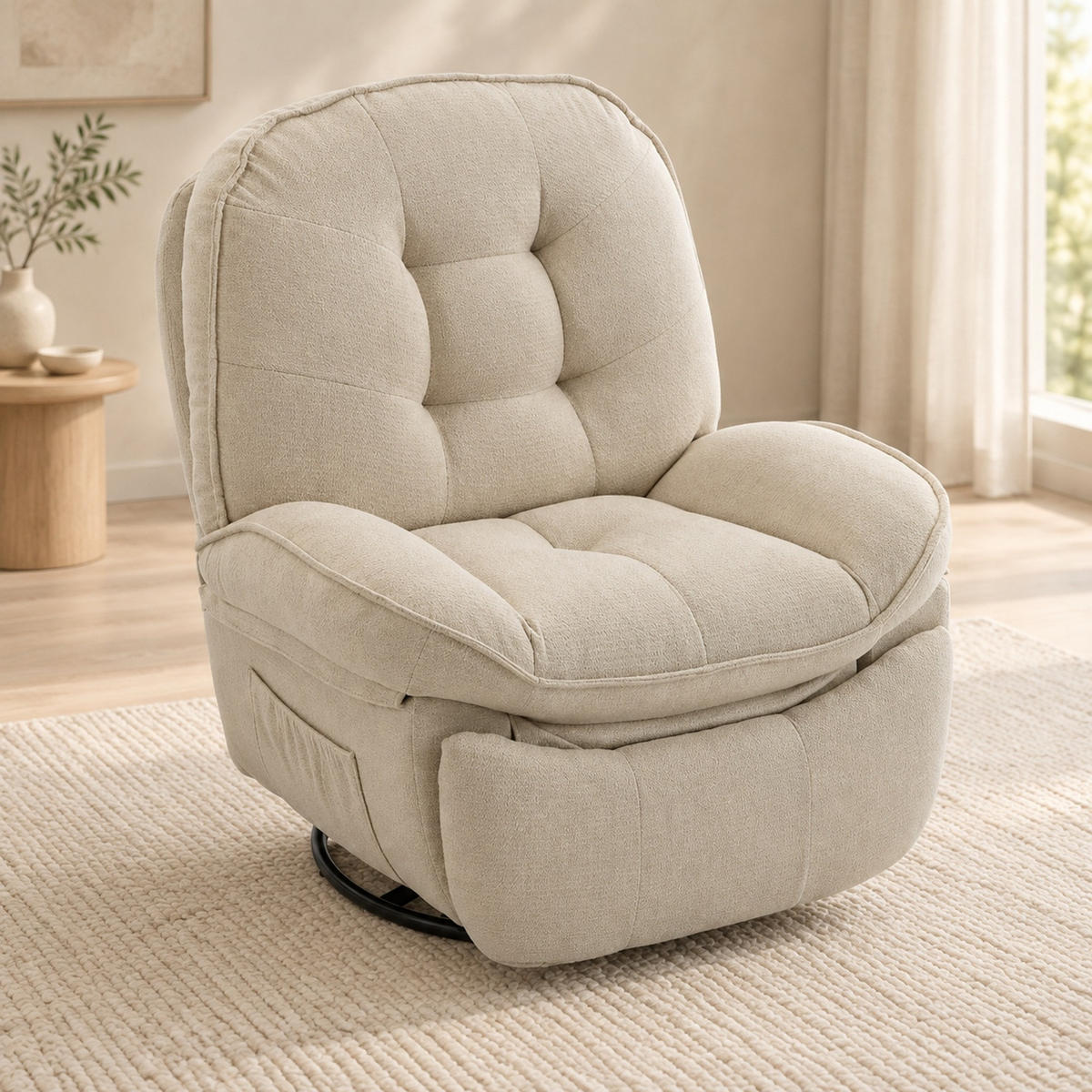 RELAXSESSEL in Cremeweiß 94x95x104 cm mit Dreh-, Wipp- und Liegefunktion - Creme, Textil (95/104/94cm) - IVMEU