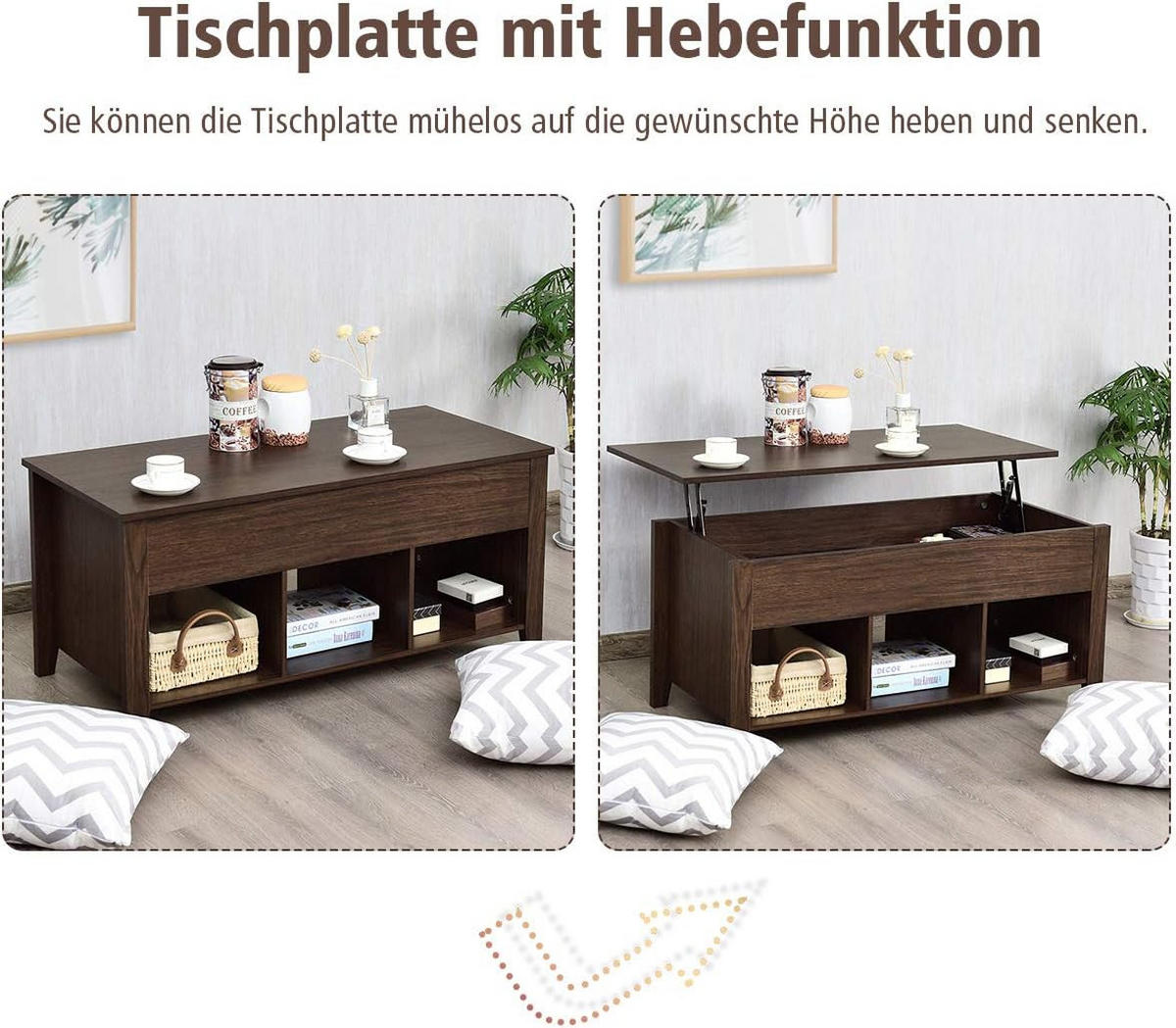COUCHTISCH höhenverstellbar Braun - Braun, Holz (105/50/61cm) - COSTWAY