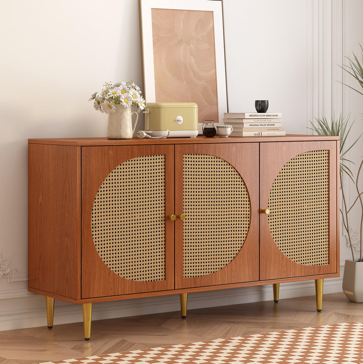 SIDEBOARD 129,8/40/76 cm Walnuss aus Spanplatte mit 3 Türen - Walnussfarben, Holzwerkstoff (129.8/76/40cm) - OKWISH