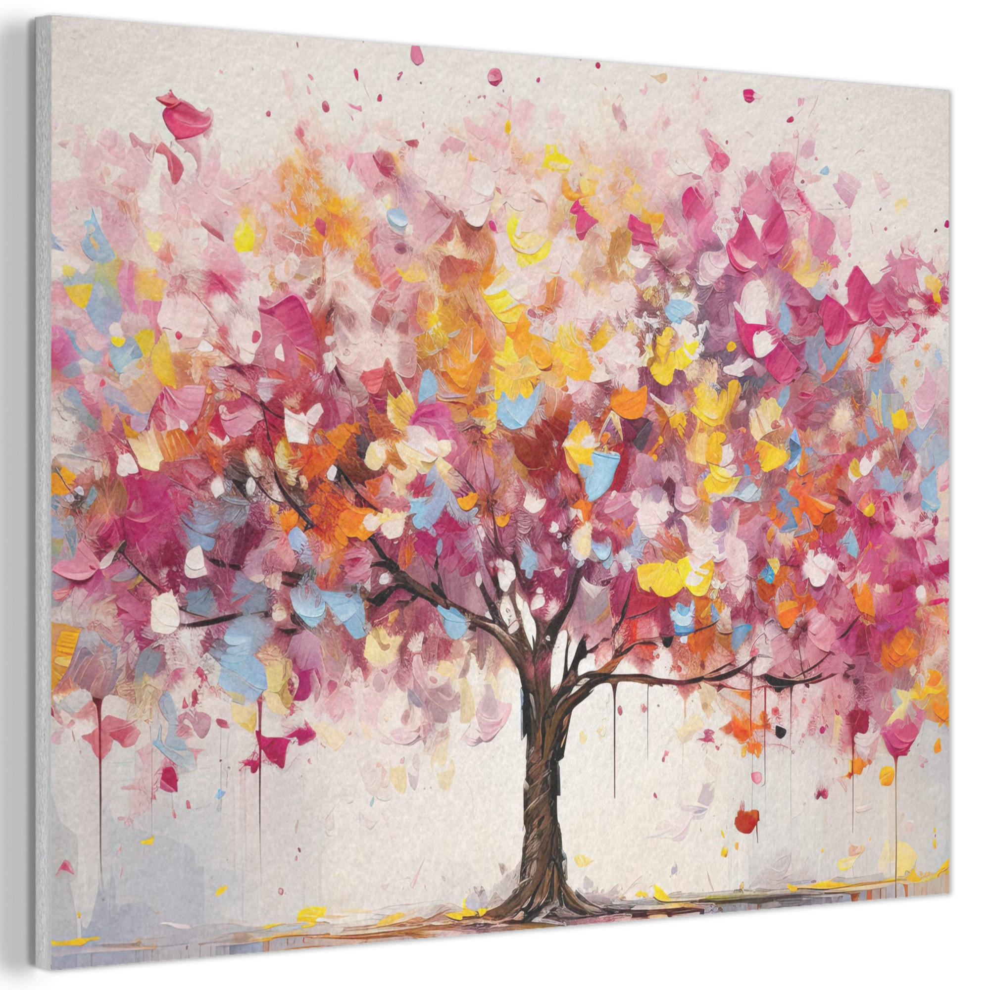 AKUSTIKBILD Aquarell - Baum - Kunst - Abstrakt Wandbild Wohnzimmer 100x70 cm - Multicolor, Kunststoff (100/70/0.9cm) - MuchoWow