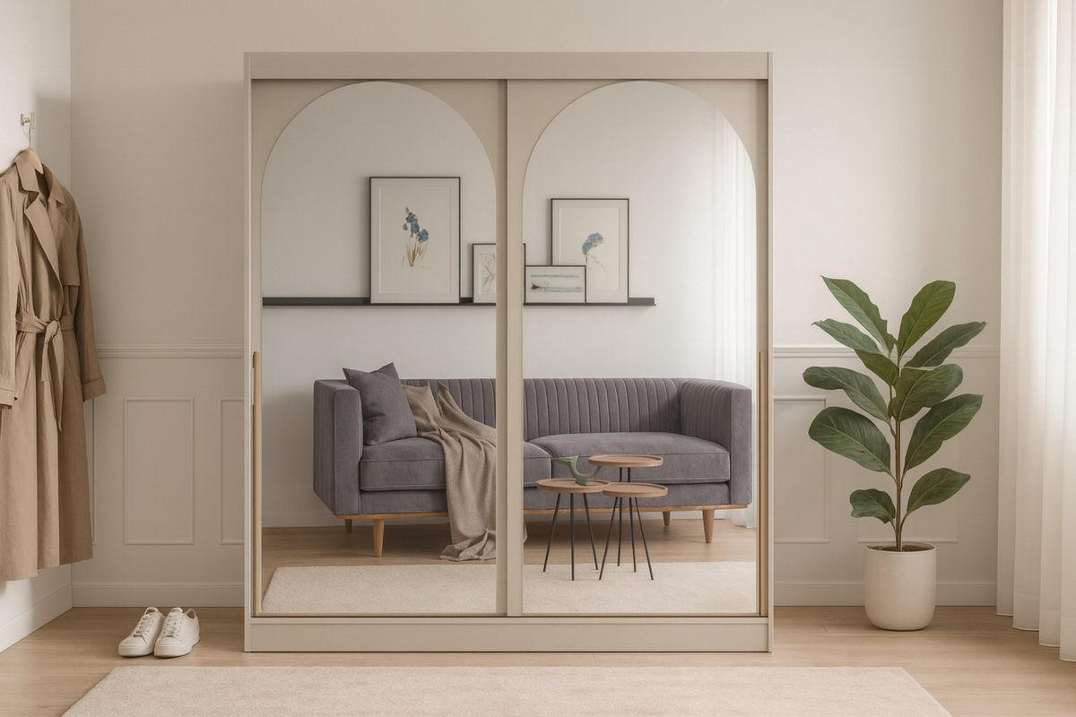 SCHIEBETÜRENSCHRANK MOSSA 200 / 215 / 65 cm in Kaschmir / Gold - Kaschmir/Goldfarben, Holzwerkstoff (200/215/65cm) - Deine Möbel 24