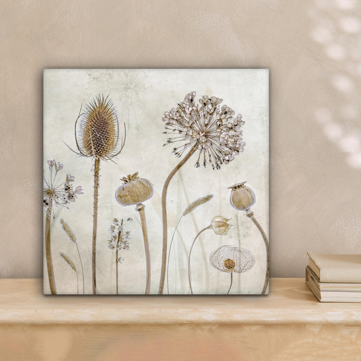 LEINWANDBILD Blumen - Aquarell - Stilleben - Braun - Vintage 20x20 cm - Beige, Textil (20/20cm) - MuchoWow