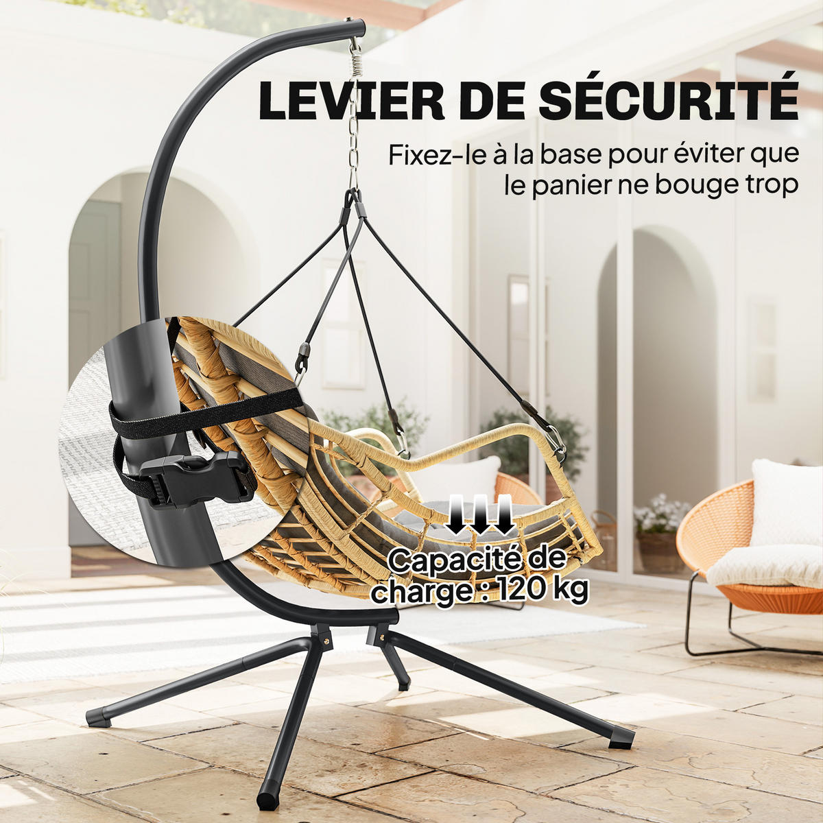 HÄNGESESSEL mit Gestell DE-13714 höhenverstellbar Grau - Dunkelgrau, Metall (100/192/118cm) - ComfortXL