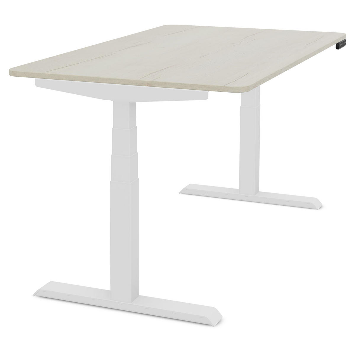 SCHREIBTISCH Elektrisch höhenverstellbarer Kinderschreibtisch JUNIOR Curved Eiche Polar Signalweiß 140/80/52.5-121cm - Eiche Bianco/Weiß, Holzwerkstoff/Metall (80/140/121cm) - ASSMANN