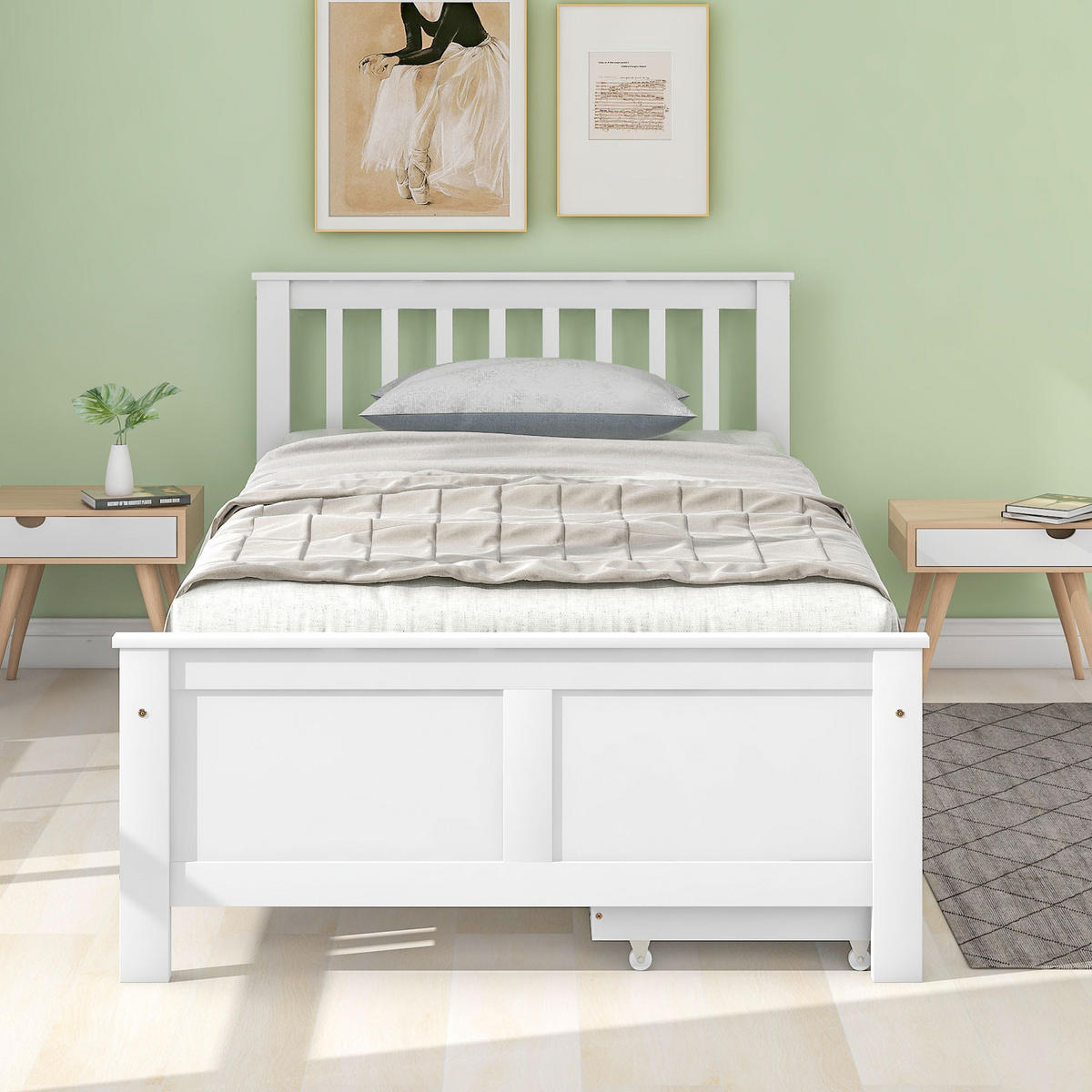 HOLZBETT 90/200 cm weiß mit Stauraum aus Kiefer - Weiß, Holz (90/200cm) - OKWISH