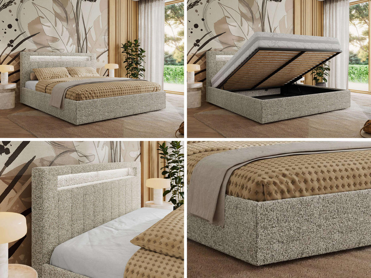 POLSTERBETT GOLD 5 CLASSIC 140/200 - Beige Strukture - Schaum-Matratze - Beige, Textil (140/200cm) - MKS