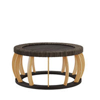COUCHTISCH 90/90/43 cm aus Massivholz und MDF mit runder Tischplatte und Rattandetail, Schwarzbraun - Schwarz, Holzwerkstoff (90/90/43cm) - Modfu