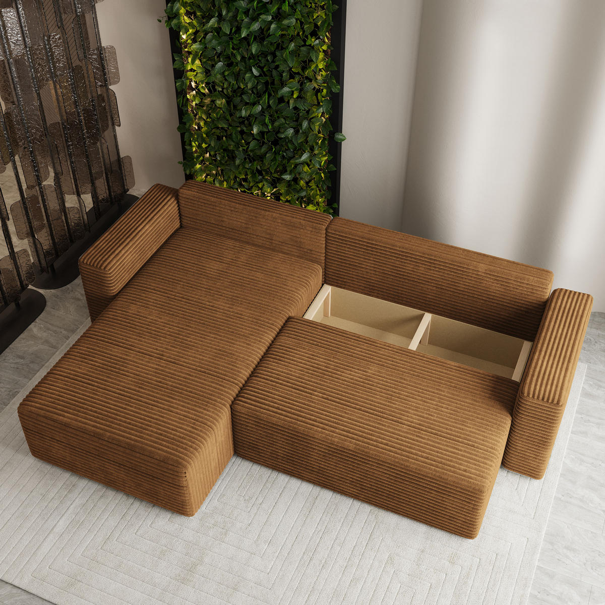 ECKSOFA CALTI T Orange Kordstoff mit Schlaffunktion - Orange, Holzwerkstoff/Textil (283/183cm) - MASSENO