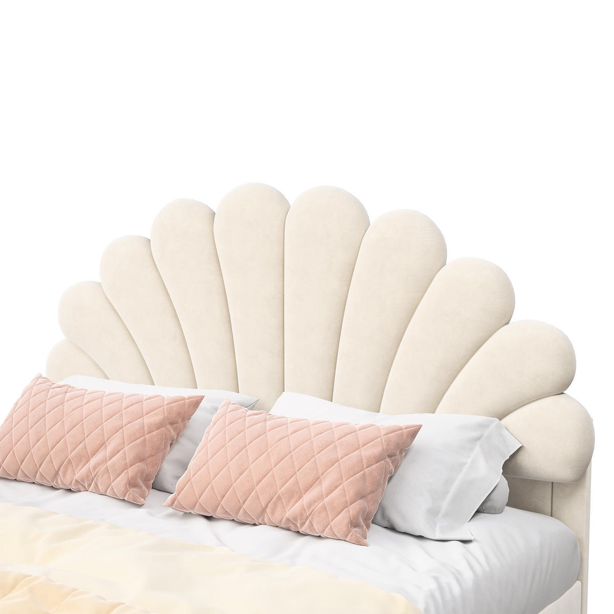 POLSTERBETT 140x200cm Doppelbett in Blütenform höhenverstellbar – Samt Beige - Beige, Textil (140/200cm) - DELFA