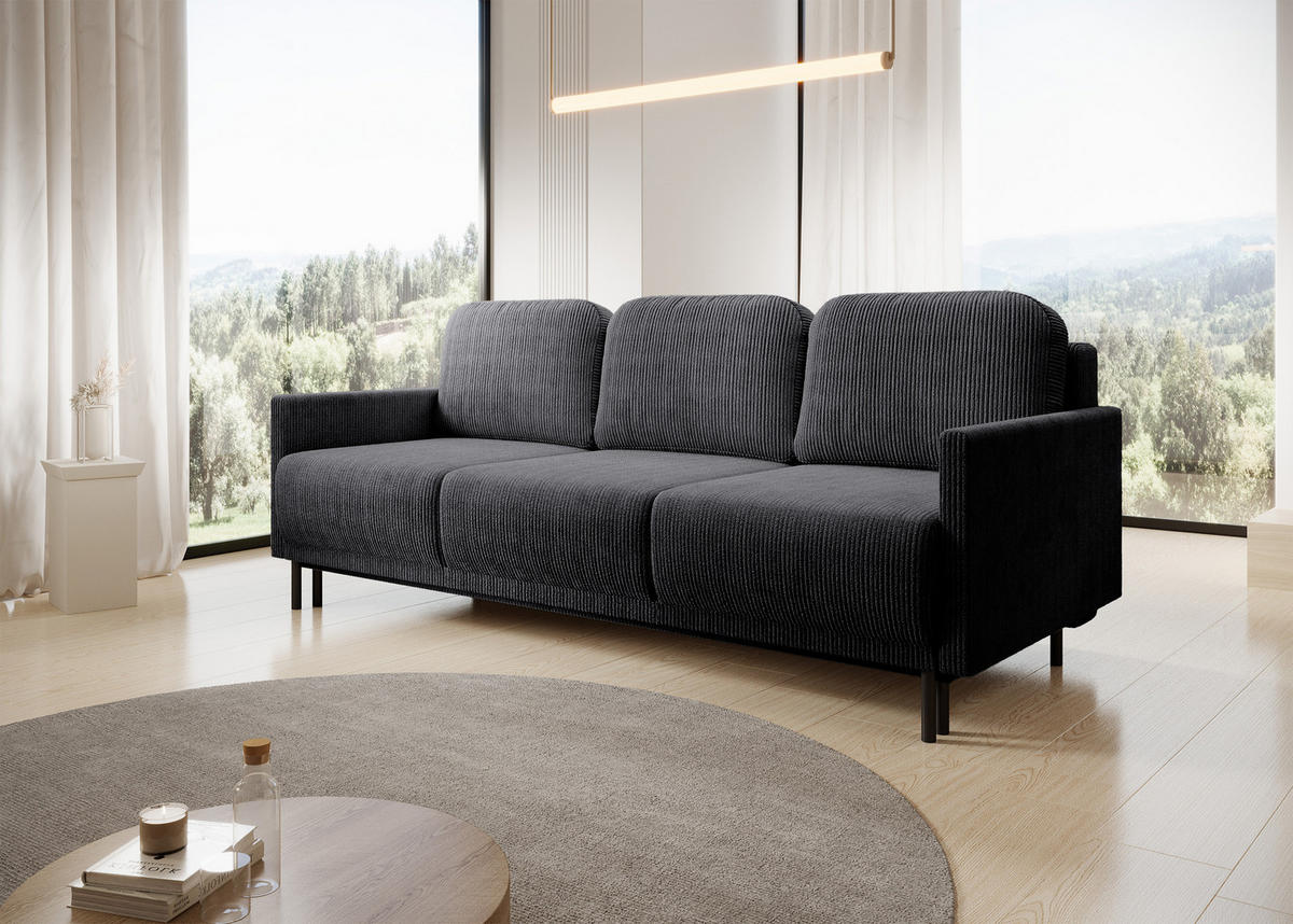 SCHLAFSOFA Hamiel Graublau Cordbezug 212 cm - Dunkelgrau/Schwarz, Holz/Textil (212/87/97cm) - Selsey