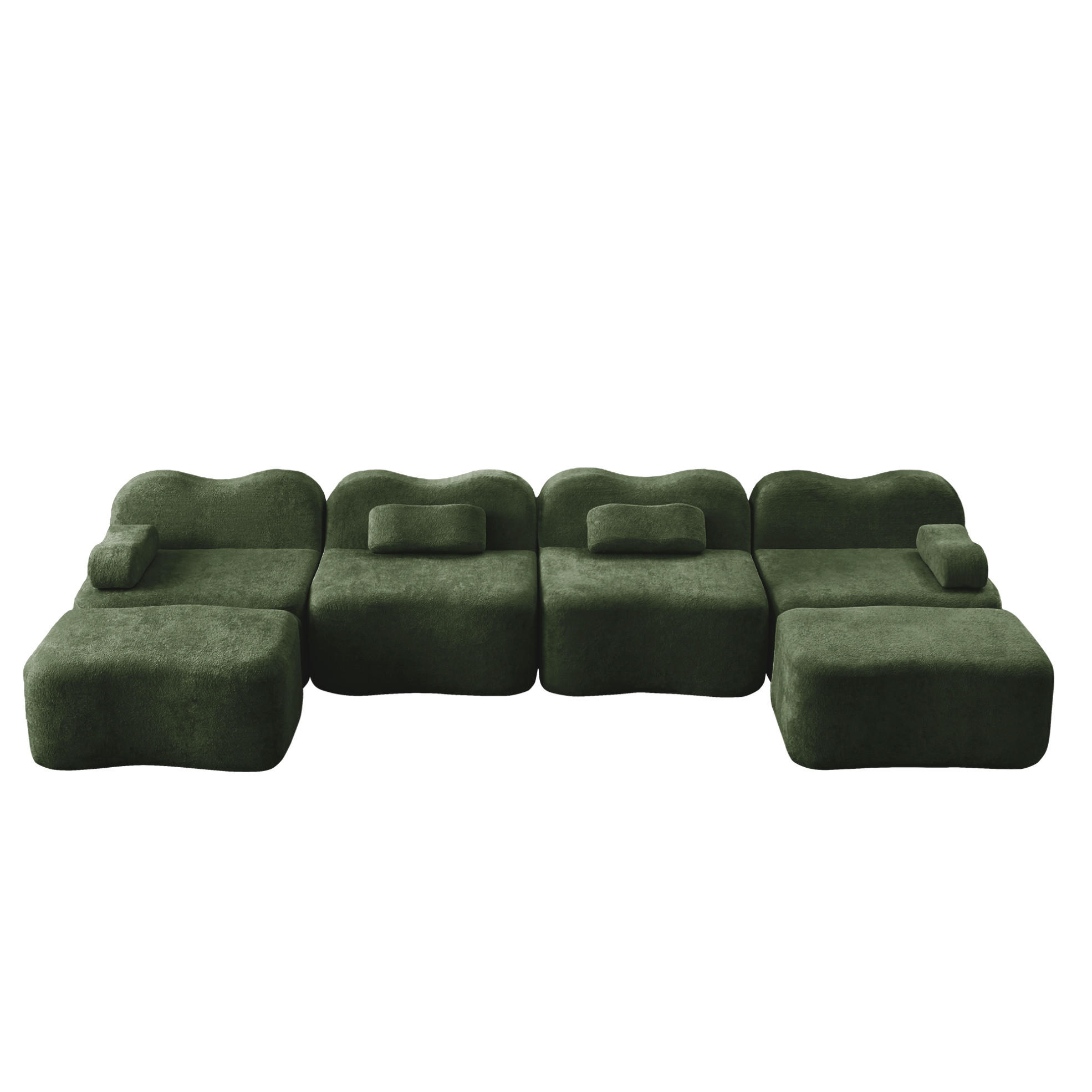 ECKSOFA mit Wellenform, Samtbezug und 2 Hockern, Grün - Grün, Textil (384/167cm) - Redom