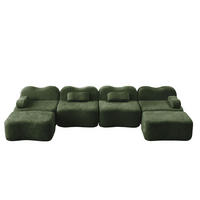ECKSOFA mit Wellenform, Samtbezug und 2 Hockern, Grün - Grün, Textil (384/167cm) - Redom