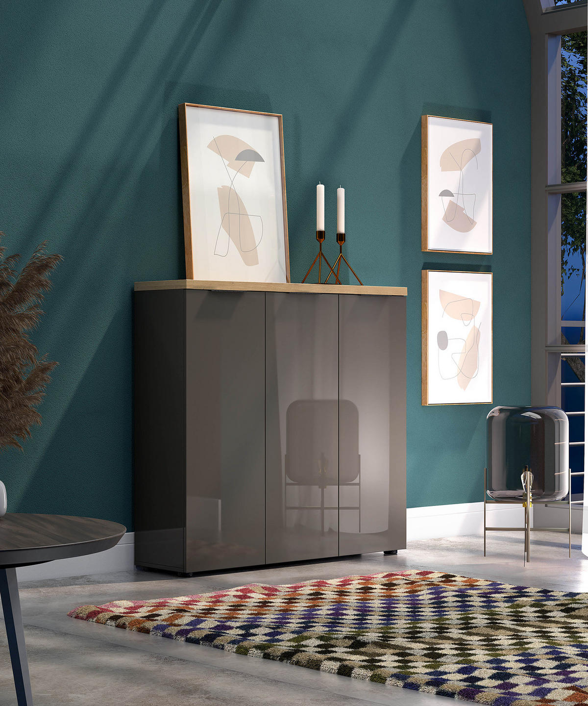 SCHUHKOMMODE - Schwarz/Grau, Holzwerkstoff/Kunststoff (120/115/34cm) - home24