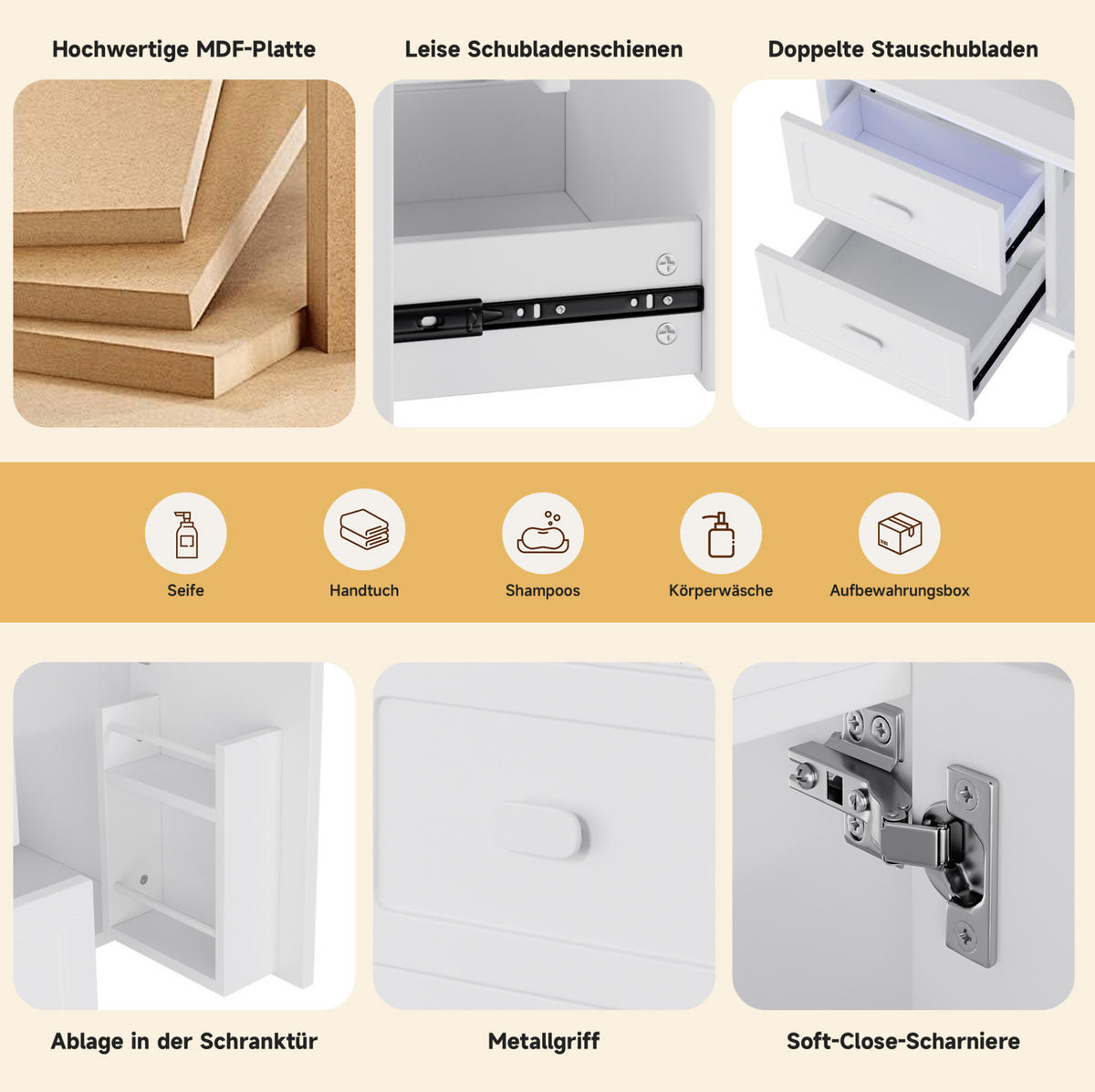 WASCHTISCHKOMBI 76/46/51 cm aus Keramik und MDF mit LED-Radarsensor-Beleuchtung - Weiß, Holzwerkstoff (76/51/46cm) - OKMYHOME