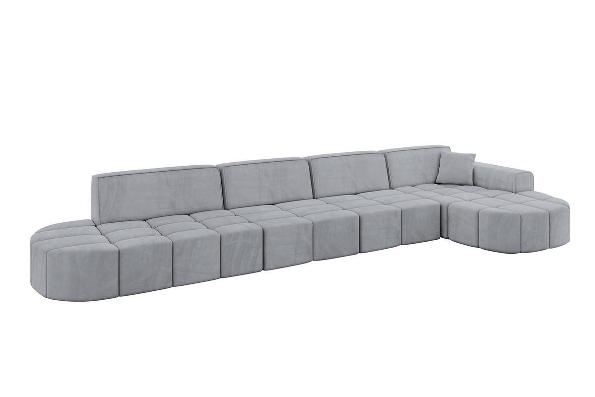 ECKSOFA Ottomane Rechts LIVO-L3 - 422x173x79,5 cm Hellgrau - Grau, Holzwerkstoff/Textil (422/173cm) - ALTDECOR