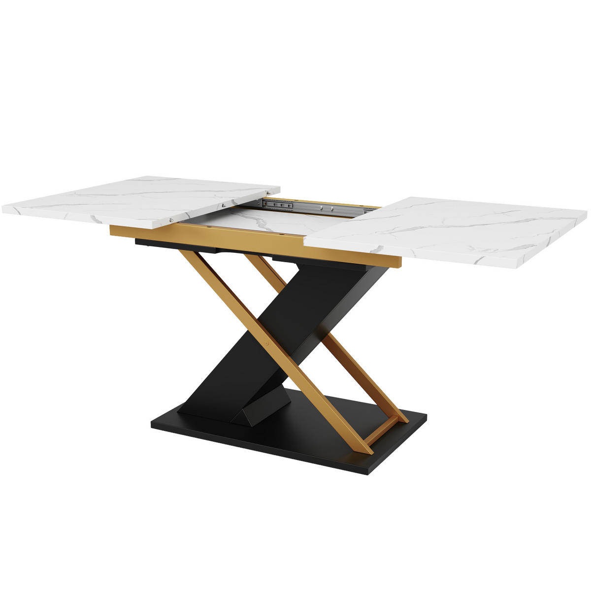 AUSZIEHBARER Esstisch MDF mit Marmormuster & Metallgestell, 120-160/80/75,4 cm, Schwarz - Schwarz, Holzwerkstoff (160/80/75.4cm) - Redom