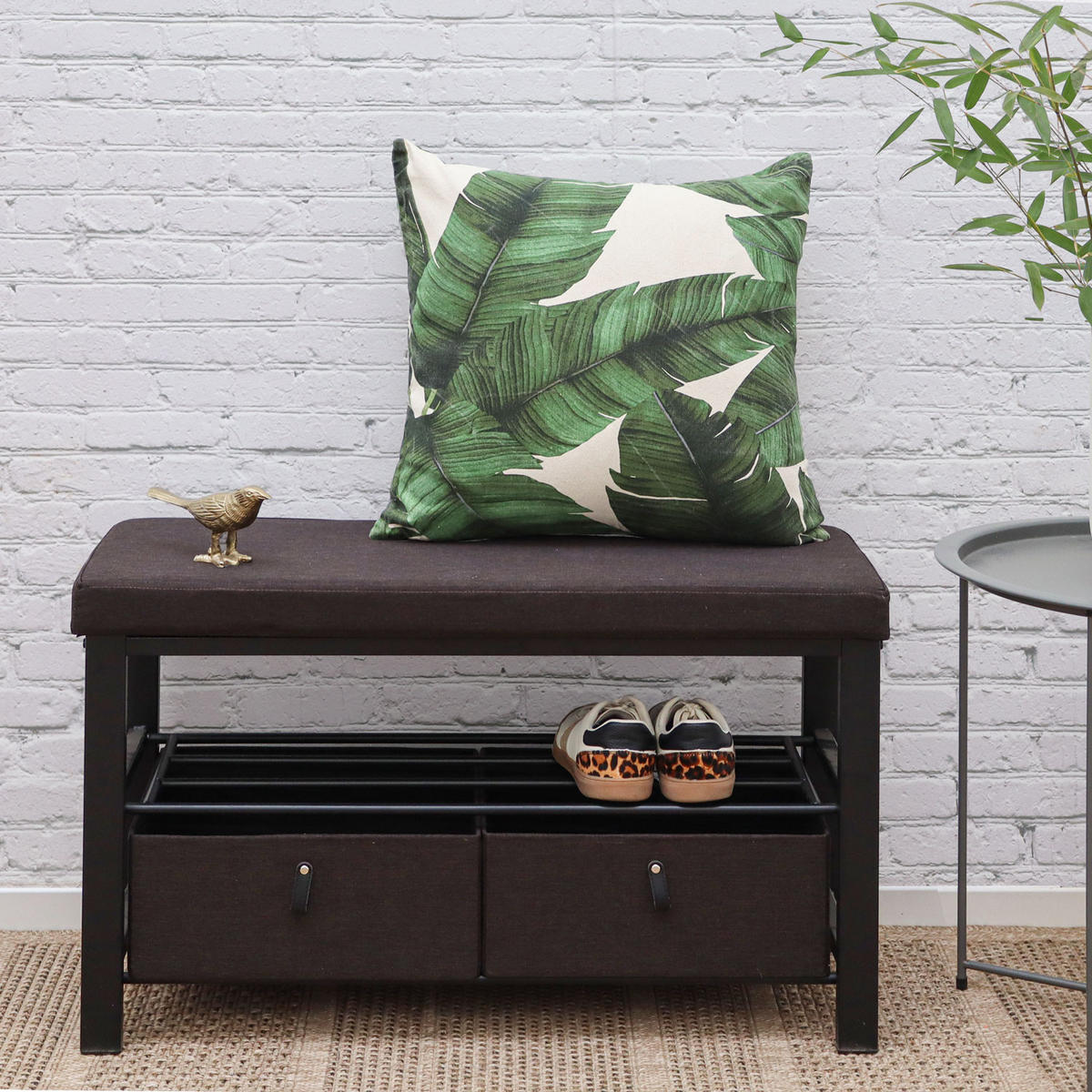SCHUHBANK mit Polster - 81x32x50 Schuhregal mit Sitzfläche - Garderobenbank Flur - Braun, Kunststoff (32/50/81cm) - Dunedesign
