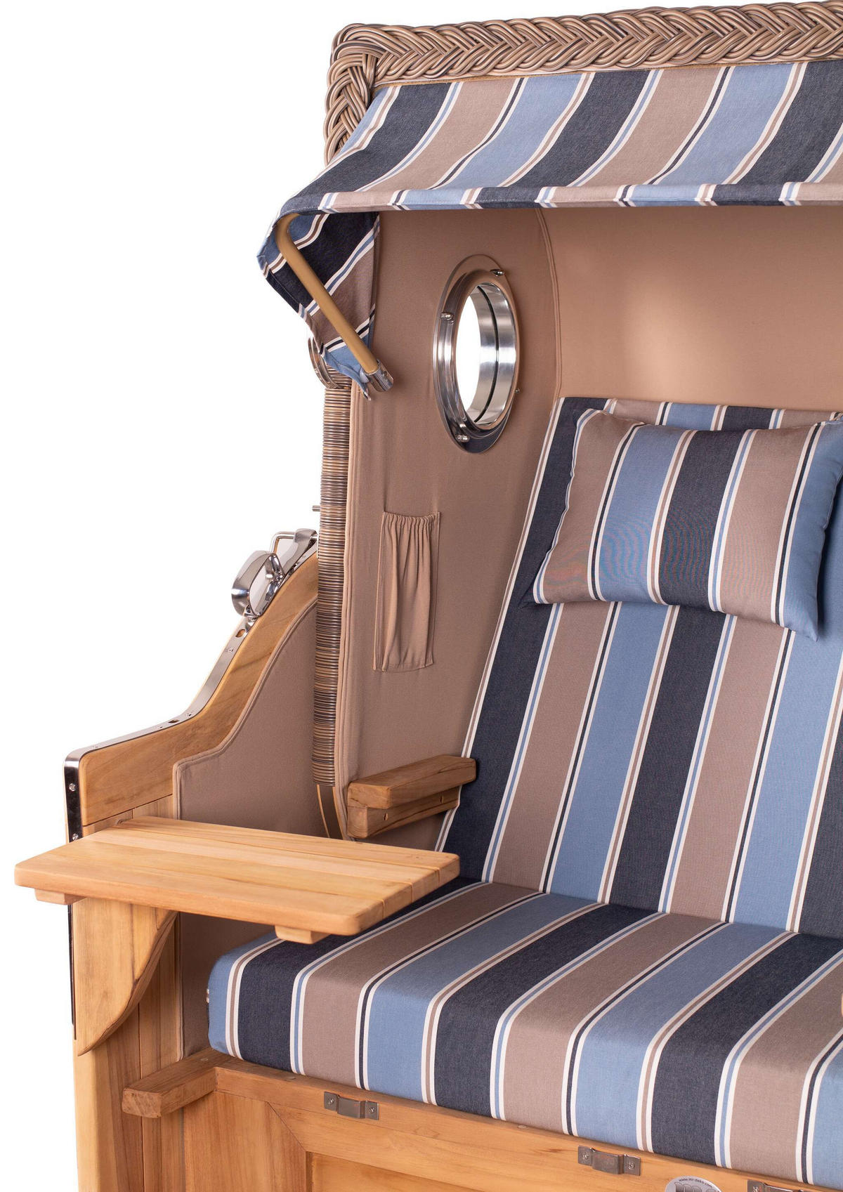 STRANDKORB Baltikum Teak 2,5 Sitzer - Blau/Braun, Holz/Metall (142/170/95cm) - Mr. Deko