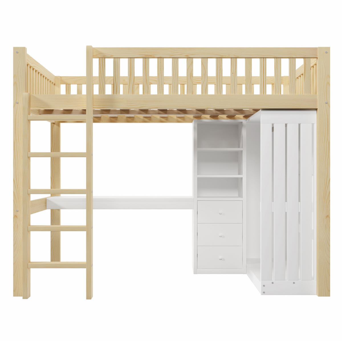 HOCHBETT 140/200 cm aus Kiefer und MDF mit Schreibtisch, Kleiderschrank und Treppe Natur - Naturfarben, Holz (140/200cm) - Modenvie