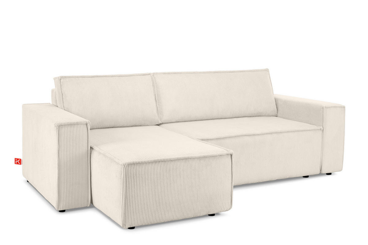 ECKSOFA-LINKS/RECHTS NAPI Schlaffunktion mit Cordbezug, beige - Ecru/Schwarz, Textil (262/148cm) - KONSIMO®