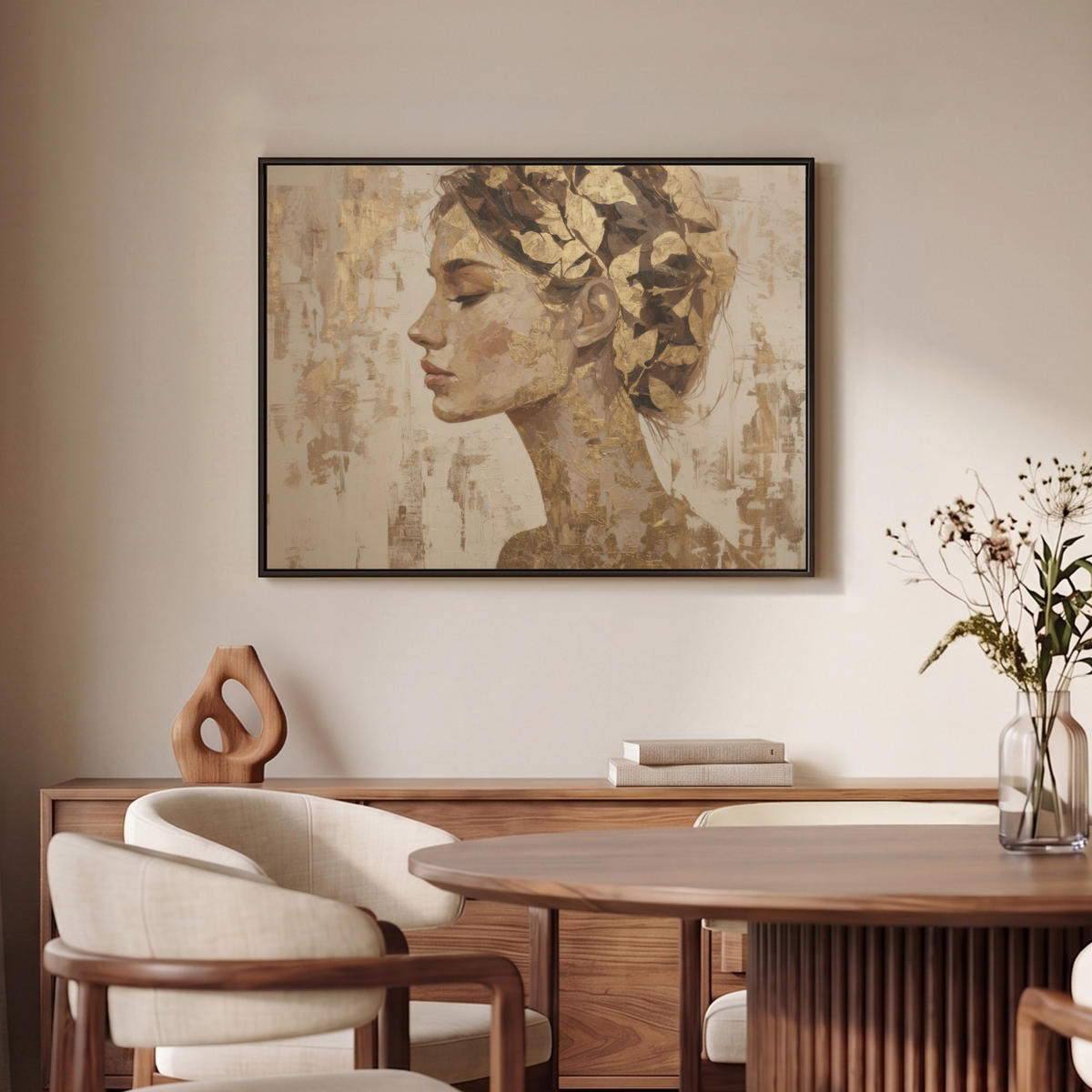 LEINWAND Bilder mit Rahmen - Frau - Gold - Abstrakt - Textur - 70x50 - Goldfarben, Textil (70/50cm) - MuchoWow