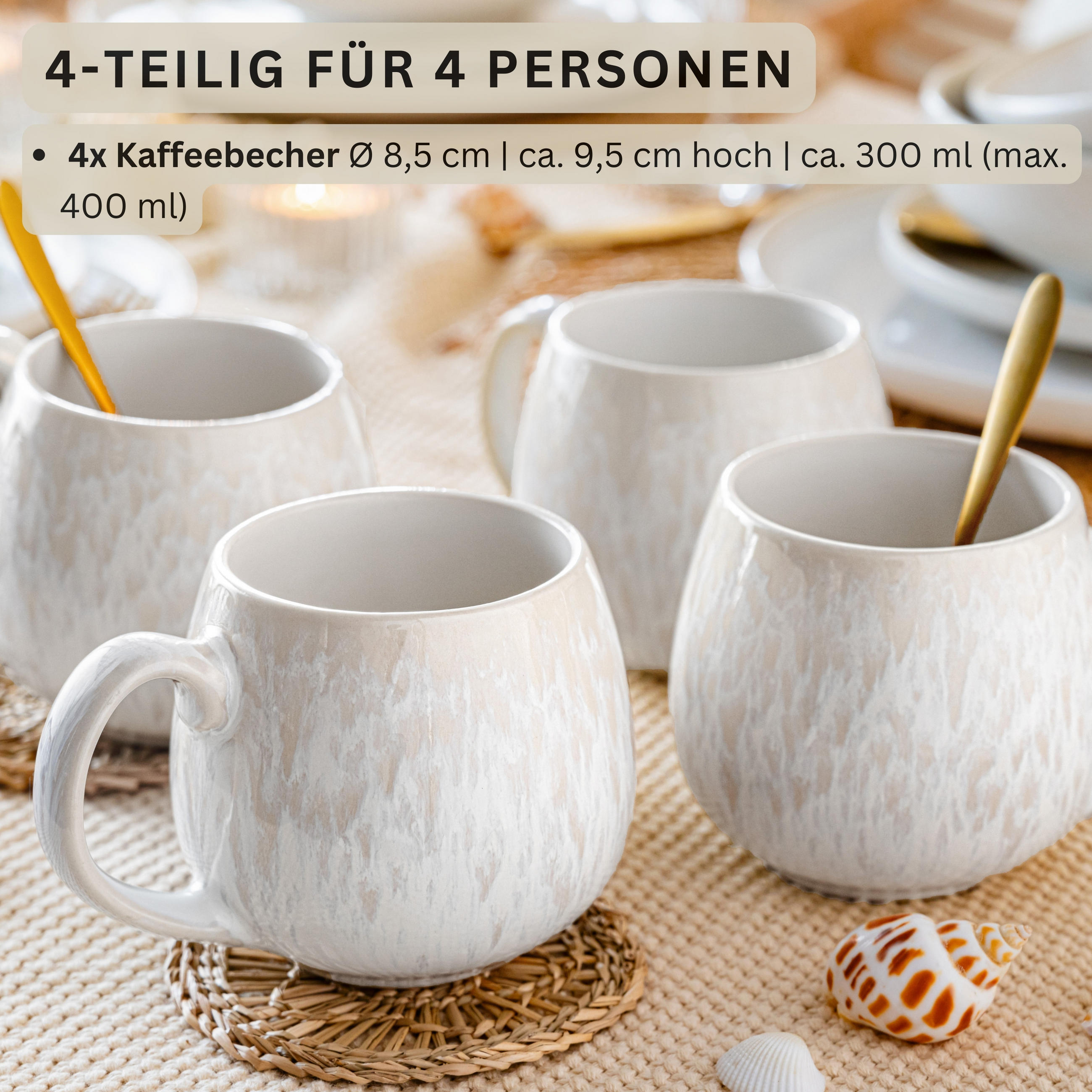 CAPPUCCINOBECHER SET KORFU - 4 teilig aus Steingut - Creme, Keramik (8.5/9.5/8.5cm) - Sänger