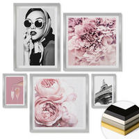 WANDBILDER 5er Set - 50x50 cm & 20x30 cm & 40x60 cm Silberner Rahmen - Porträts, Eiffelturm-Slogans - Silberfarben, Kunststoff (40/60cm) - ArtPrintCave