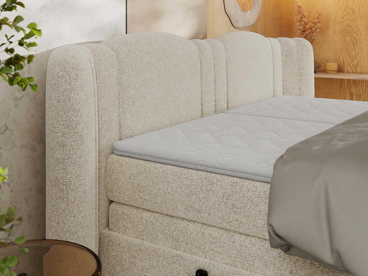 BOXSPRINGBETT FORTINA 140/200 - Creme Stukture - Topper T25 - H3 - Creme/Schwarz, Holz/Textil (140/200cm) - MKS