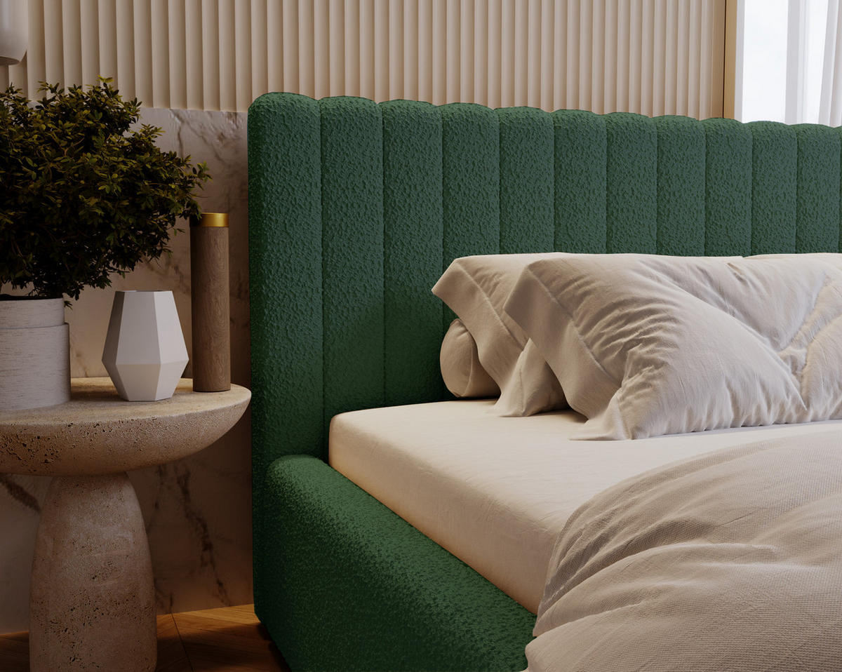 POLSTERBETT 160x200 Billo mit Bettkasten, Boucle Grün - Grün, Holz/Textil (160/200cm) - Emporius