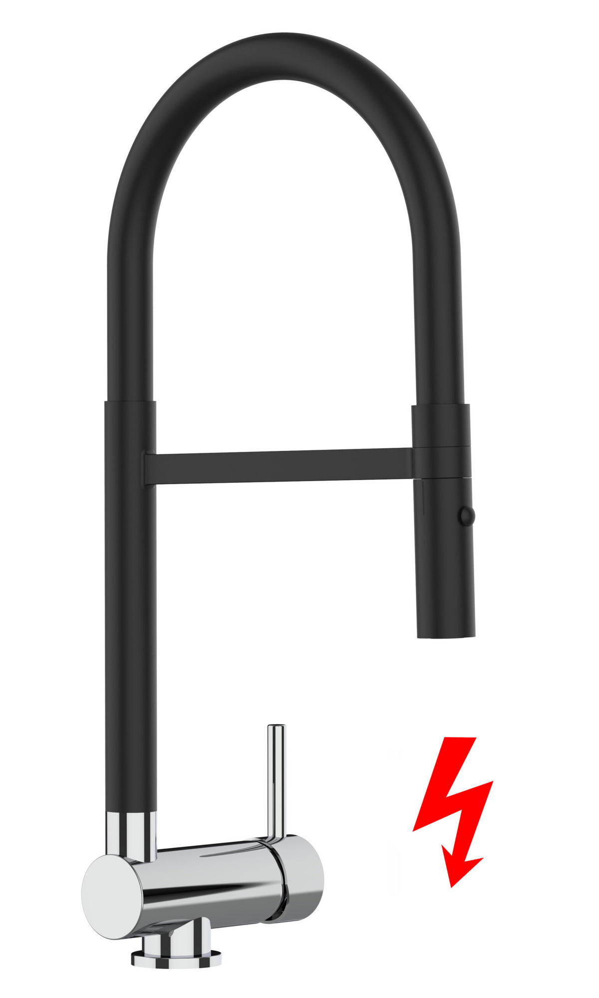 NIEDERDRUCK-VORFENSTER-KÜCHENARMATUR, Umklappbar 6 CM, Schwarz Matt und Verchromt, 2-Strahl-Brause - Schwarz, Metall (21.3/48.2/21.3cm) - VIZIO