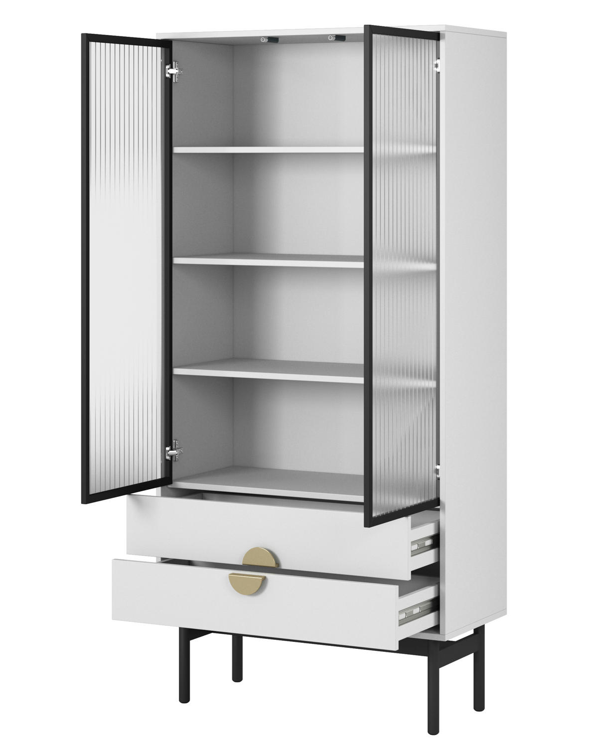 VITRINE Stoon Weiß 175 cm - Goldfarben/Schwarz, Holzwerkstoff/Metall (85.5/179/41cm) - Selsey