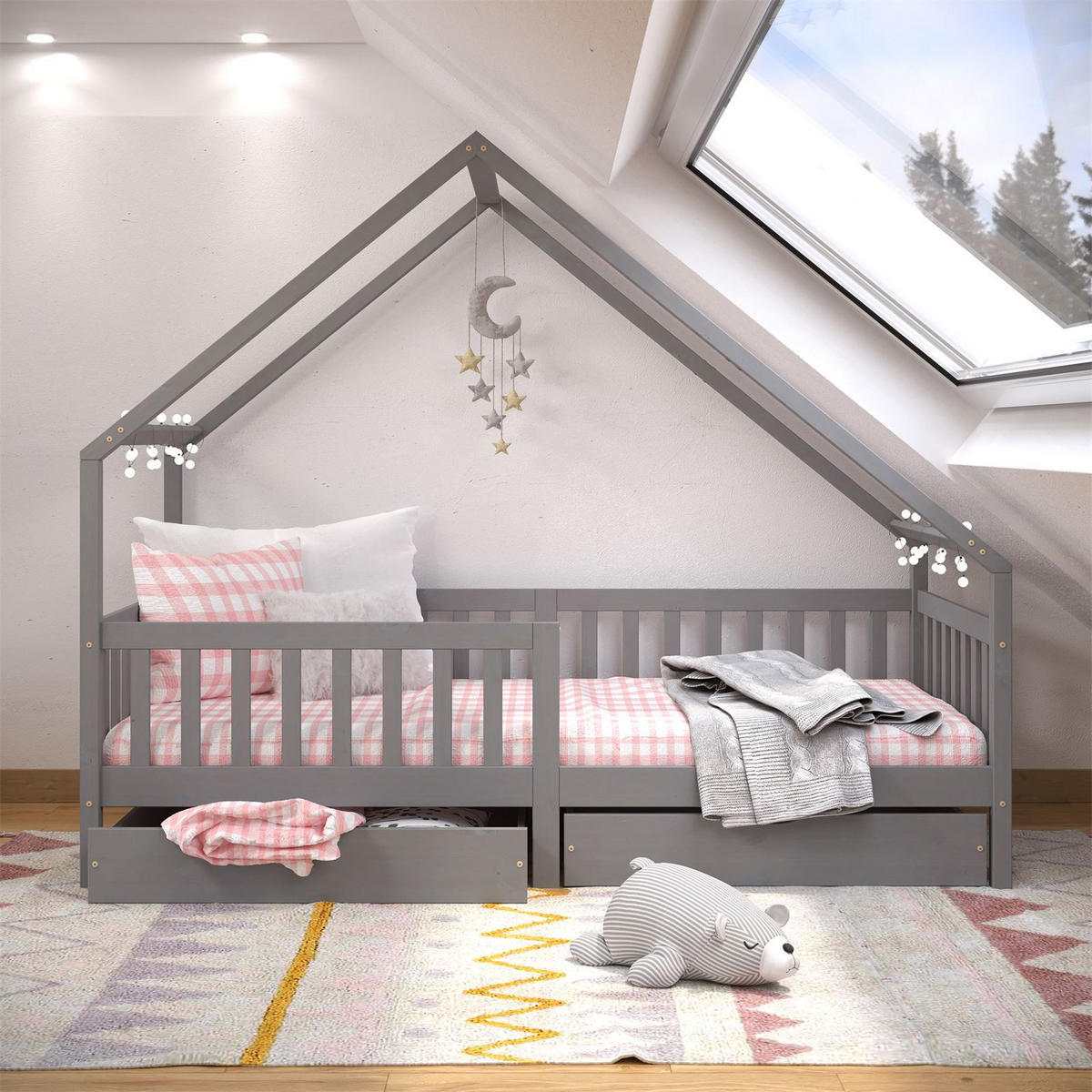HAUSBETT ALVA 90X200 CM - Grau, Holz (96/168/206cm) - IDIMEX