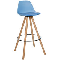 BARHOCKER Lederlook blau - Blau/Eukalyptusholzfarben, Holz/Textil (38/99/44cm) - CLP