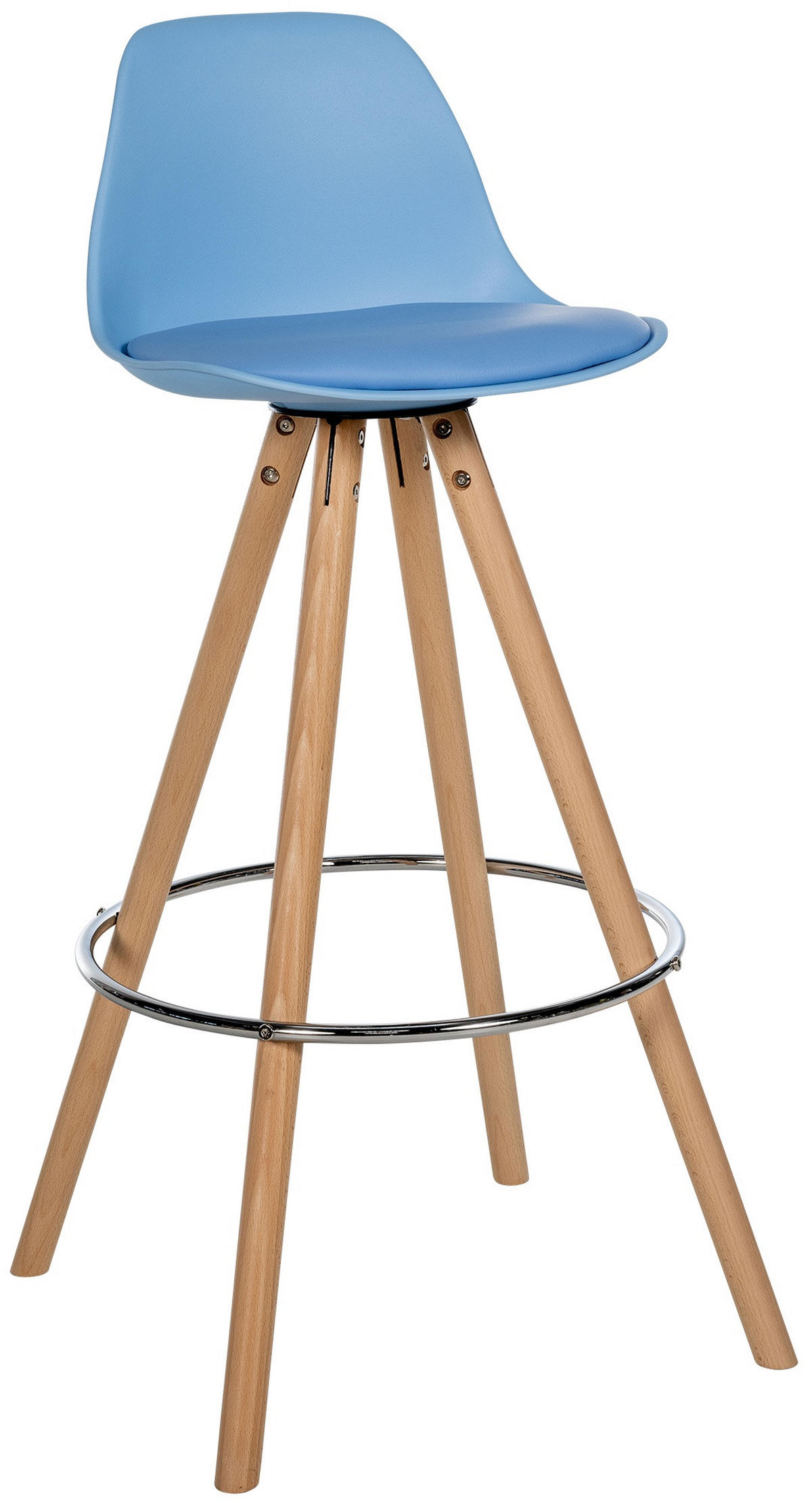 BARHOCKER Lederlook blau - Blau/Eukalyptusholzfarben, Holz/Textil (38/99/44cm) - CLP