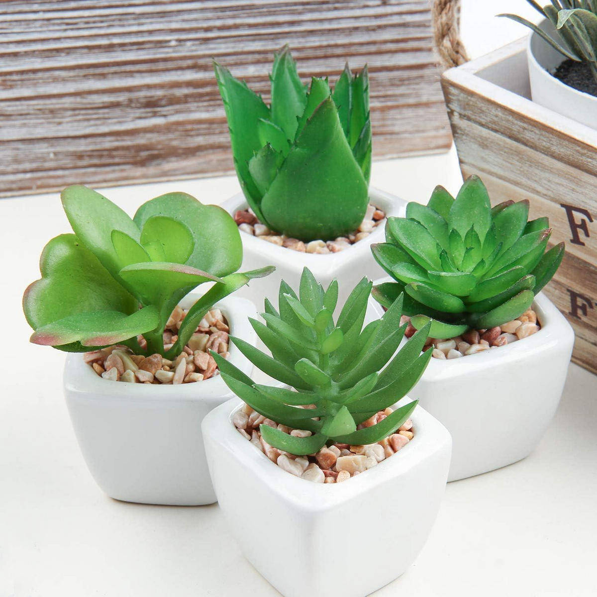 KUNSTPFLANZEN-SET Mini Sukkulenten im Keramiktopf 4-teilig - Multicolor, Keramik (4cm)