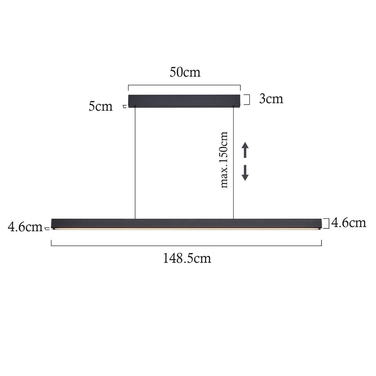 HÄNGELEUCHTE Haleq 1.6/4.6/138 cm - Schwarz, Metall (148/5/138cm) - ZMH